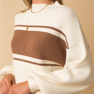 Contrast stripe mock neck sweater